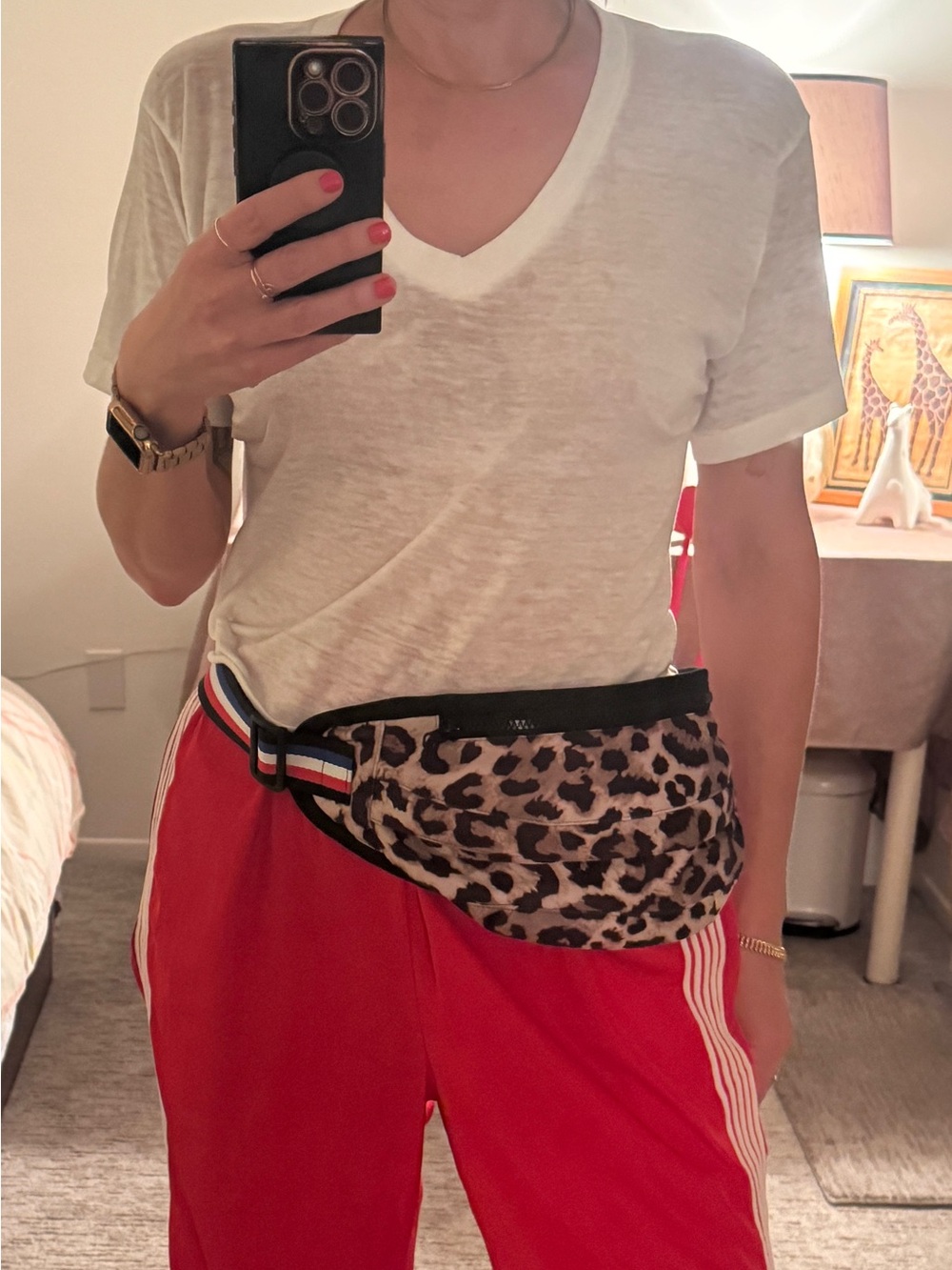 Pam & Gela Satin Leopard Print Fanny Pack Waist Bag - Stripe Strap Y2K